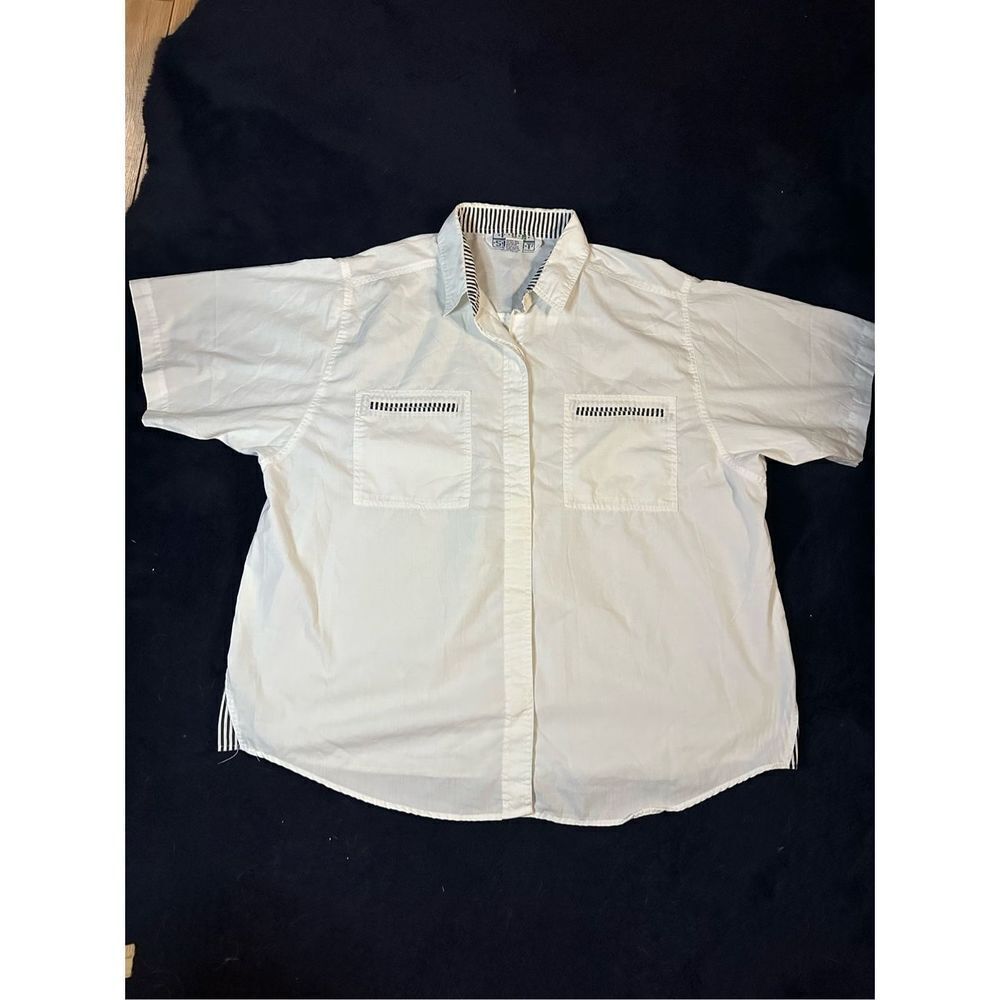 Vintage 80s Fun Spirit Classic Button Up Polo Black/White Sz Large B5
